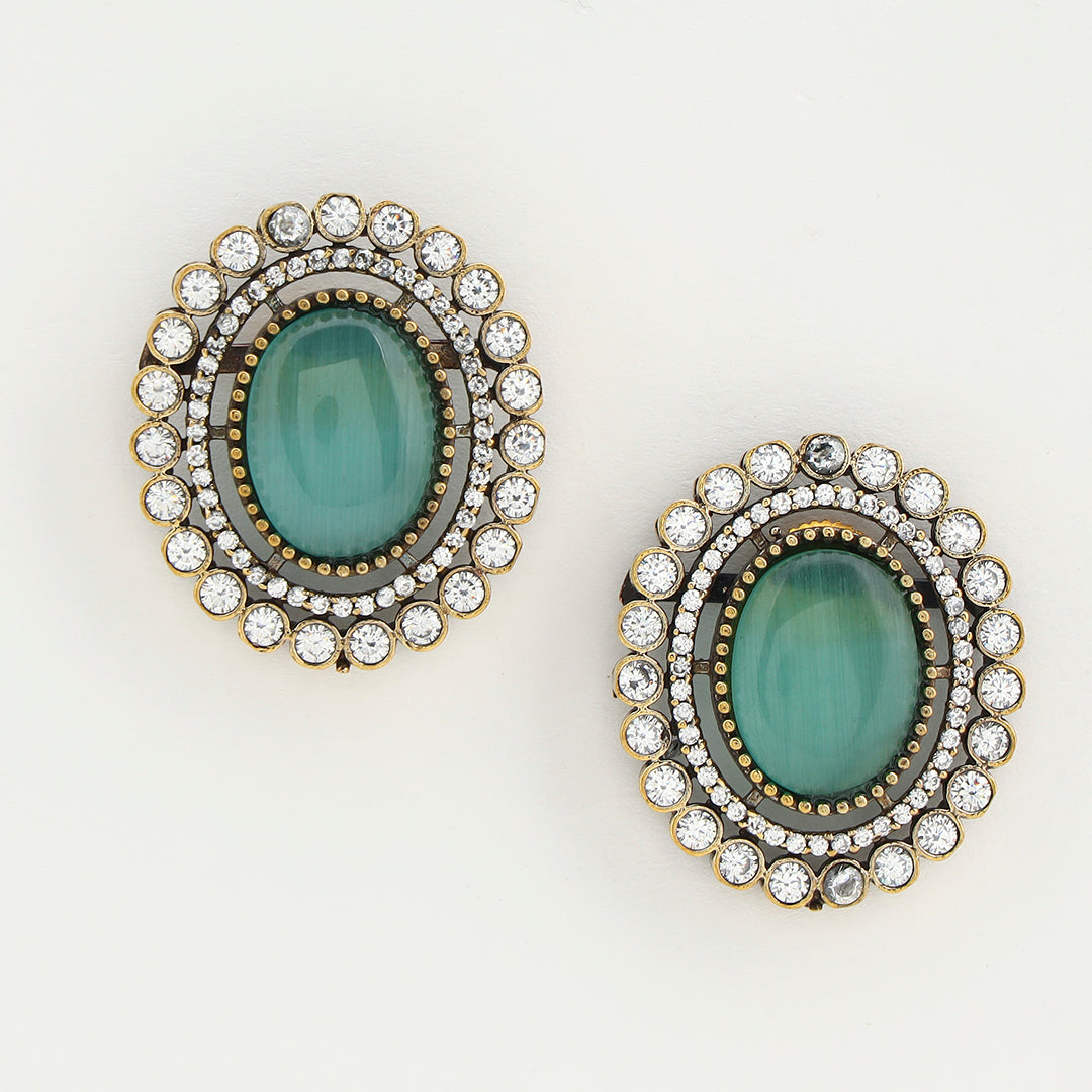 Oval Kundan Green Stud Earrings