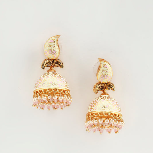 Pink & Gold Enamel Jhumki Earrings