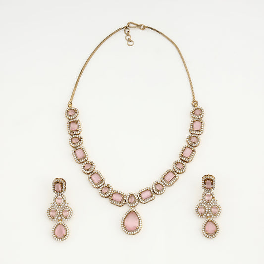 Soft Pink Single Layer AD Necklace Set